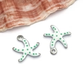 Starfish charm with white base and green polka dots for DIY jewelry making - Small White Polka Dot Style (T1131)
