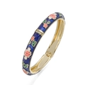 Macro shot of vintage cloisonne daisy enamel bracelet with gold plating and floral details - Dark Blue