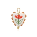 Détail d'un pendentif en céramique en forme de cœur avec motif tulipe et bordure dorée - Style Coeur Tulipe Frais (D1)