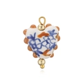 Détail du pendentif en céramique coeur avec glaçure colorée et perles dorées - Style Coeur Abstrait Bleu Orange (D2)