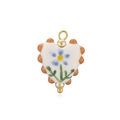 Détail d'un pendentif coeur en céramique avec motif floral bleu et anneau doré - Style Coeur Fleur Bleue Bord Orange (D6)