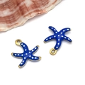 Pair of gold starfish pendants with blue enamel and white dots for DIY jewelry - Small Gold Blue Polka Dot Style (T1134)