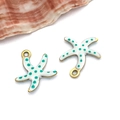 Gold-rimmed starfish charm with white enamel and turquoise dots for jewelry making - Small Gold White Polka Dot Style (T1135)