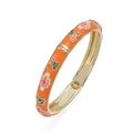 Orange enamel daisy flower bangle bracelet with vintage gold floral patterns - Orange