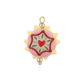 Vue macro d'un pendentif cœur en céramique coloré avec émail fin et bordure en métal poli - Style Rond Coeur Rouge (F3)