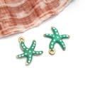 Gold-plated stainless steel starfish pendant with mint green enamel and white dots - Small Gold Lake Blue Polka Dot Style (T1136)