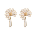 Detailed macro view of daisy earrings with white enamel petals and gold frame - Simple Daisy Stud Earrings