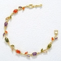 Elegant gold-plated bracelet with colorful zircon stones in a floral vine leaf design - Gold Multi-color Tulip Bracelet