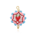 Vue détaillée du pendentif émaillé avec motif de piment rouge et perles dorées - Style Rond Piment à Pois (F6)
