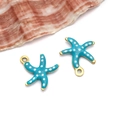 Golden stainless steel starfish charm with blue enamel polka dots for DIY jewelry - Small Gold Deep Lake Blue Polka Dot Style (T1137)