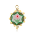 Détail macro du pendentif rond en céramique avec motif floral rose peint à la main - Style Rond Tulipe Pétale Rose (F8)