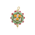 Détail du pendentif en émail rond avec motif floral orange et anneau en métal doré - Style Rond Fruit Orange (F9)
