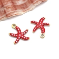 Detail of red starfish pendant with white polka dots and gold plated metal edges - Small Gold Red Polka Dot Style (T1138)