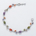 Detailed macro view of vine-shaped silver bracelet with colorful inlaid gemstones - Silver Multi-color Tulip Bracelet