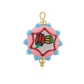 Gros plan du pendentif en céramique peint à la main avec motifs de tulipes et papillons - Style Rond Contour Pétale Rose (F11)