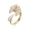 Macro detail of daisy flower open ring with white enamel petals and gold plating - Daisy Open Ring