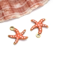 Orange starfish pendant with white polka dots for DIY jewelry making and necklaces - Small Gold Orange Polka Dot Style (T1139)