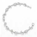 Detail of silver leafy bracelet with marquise and oval cut crystals on white background - Silver White Tulip Bracelet