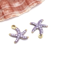 Detail of purple enamel starfish charms with white dots and gold plating for DIY jewelry - Small Gold Purple Polka Dot Style (T1140)