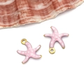 Pink starfish enamel pendants with gold metal edges and white dots for DIY jewelry - Small Gold Pink Polka Dot Style (T1141)