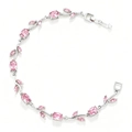 Detail of leaf vine bracelet with pink marquise crystals and secure folding clasp - Silver Pink Tulip Bracelet