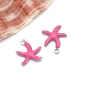DIY starfish pendant with bright rose pink enamel finish and silver metal frame - Small Rose Red Style (T1166)