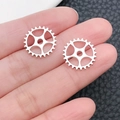 Zilveren vintage mechanische tandwieloorbellen in steampunk-stijl met gepolijst metaal - 15mm / Antiek Zilver Rond Tandwiel (6493)