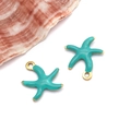 Starfish DIY pendant in turquoise enamel with gold-tone finish for jewelry making - Small Gold Lake Blue Style (T1169)