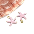 Pink enamel starfish charms with gold plating for DIY jewelry making, set of two pieces - Small Gold Pink Style (T1175)