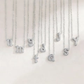Icy bubble letter pendant necklaces with cubic zirconia pavé on silver box chains - Letter A / Silver