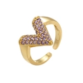 Adjustable golden V-shaped ring with micro-paved purple cubic zirconia stones - Gold Purple Zirconia
