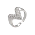 Macro detail of the V-shaped silver ring showing pavé-set sparkling cubic zirconia stones - Platinum White Zirconia