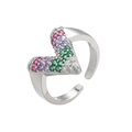 Detailed view of silver V-shape adjustable ring with colorful micro-pave crystals - Platinum Multi Zirconia