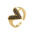 Adjustable gold V-shape ring with pavé-set black gemstones for a bold contrast - Gold Black Zirconia