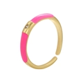 Adjustable golden ring with pink enamel detail and a round zircon stone on a white background - Rose Red Thin Style