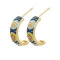 Boucles d'oreilles créoles en C émaillées colorées avec motifs floraux dorés - Motif Floral Coloré
