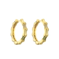 Bamboo-style gold hoop earrings with multi-colored micro-pave zirconia stones - Large Bamboo Multi-color Stone Style / Gold