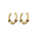 Macro shot of gold ear cuffs with colorful gemstone clusters and beaded metal details - Bamboo Multi-color Stone Ear Cuff / Gold
