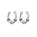 Macro detail of silver bamboo-style ear cuffs with colorful micro-pave crystals - Bamboo Multi-color Stone Ear Cuff / Silver