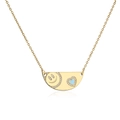 Vergoldete halbkreisförmige Kette mit Smiley, blauem Herz und Zirkonia-Pavé-Besatz - Halbkreisförmiger Anhänger Lächeln Blaues Herz Stil / Gold und Blau