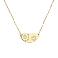 Gold half-round necklace featuring micro-set zircon smiley face and hollow heart pendant - Semi-Circular Pendant Smile White Heart Style / Gold and White