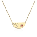 Goldhalskette mit halbrunder Anhänger mit Zirkonia-Smiley und rotem Herz-Charm-Anhänger - Halbkreisförmiger Anhänger Lächeln Rotes Herz Stil / Gold Rot