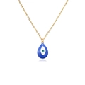 Detailed macro view of 18k gold plated evil eye pendant with vibrant blue enamel finish - Dark Blue