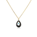 Macro shot of an 18k gold-plated waterdrop pendant featuring a colorful evil eye enamel design - Black