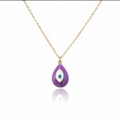 Macro view of purple water-drop evil eye pendant with 18k gold-plated O-chain - Purple