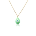 18k gold plated O-chain necklace with light green enamel waterdrop evil eye pendant - Green