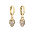 Close-up of gold-plated strawberry drop earrings with micro-paved cubic zirconia - Golden Strawberry Shape (Size 5)