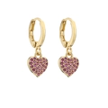 Detail shot of golden heart hoop earrings featuring vibrant pink zircon micro-paving - Gold-Tone Rose Red Heart (Size 7)