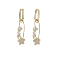 Gold star and Love letter safety pin drop earrings with sparkling cubic zirconia crystals - Gold White Rhinestone