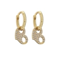 Detailed view of gold twisted hoop earrings featuring micro-pave zircon heart pendants - Gold-Tone Micro-Pave Rhinestone Heart (Size 8)